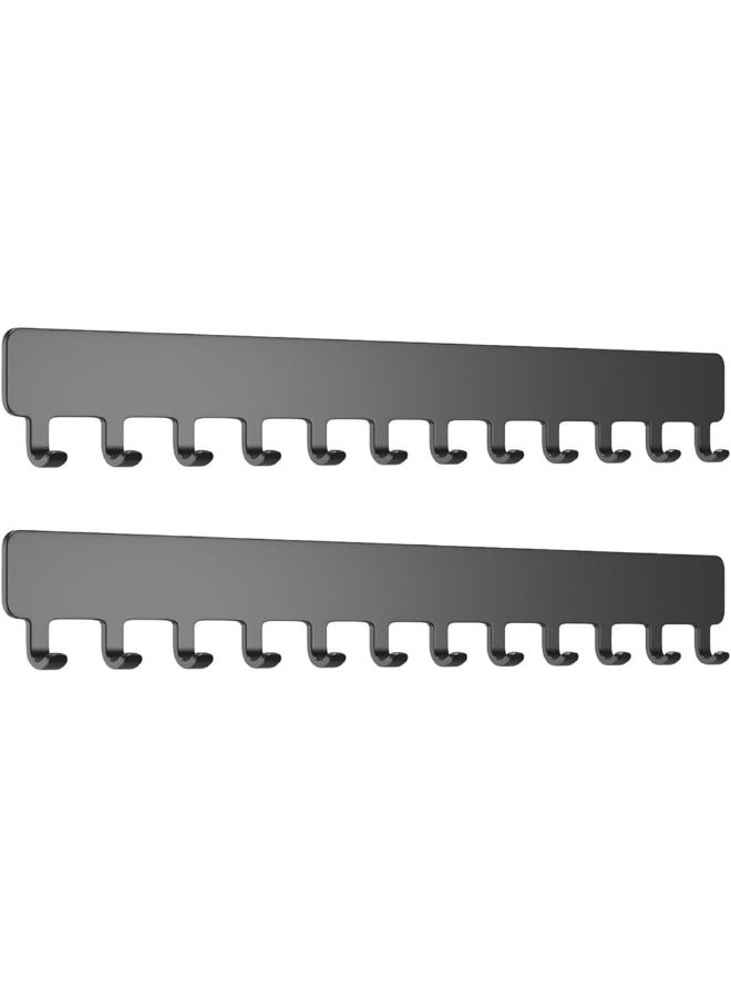 HASTHIP® 2pcs Wall Jewelry Organizer, Modern Metal Multi Hook Wall Rack, No Drill Adhesive Jewelry Display Rack with 12 Hooks, Multipurpose Wall Hook Rack for Kitchen, Bathroom, Entry, 32x6.7x2cm - Image 1