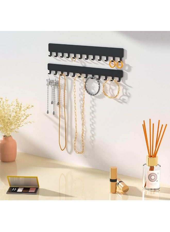 HASTHIP® 2pcs Wall Jewelry Organizer, Modern Metal Multi Hook Wall Rack, No Drill Adhesive Jewelry Display Rack with 12 Hooks, Multipurpose Wall Hook Rack for Kitchen, Bathroom, Entry, 32x6.7x2cm - Image 5