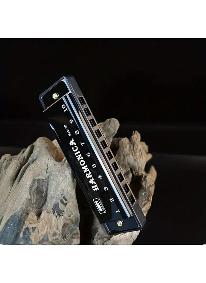 Megarya - MegArya 10 Holes Harmonica Musical Instrument Beginner Gift Copper Core Resin Harmonica (Black) - Image 1