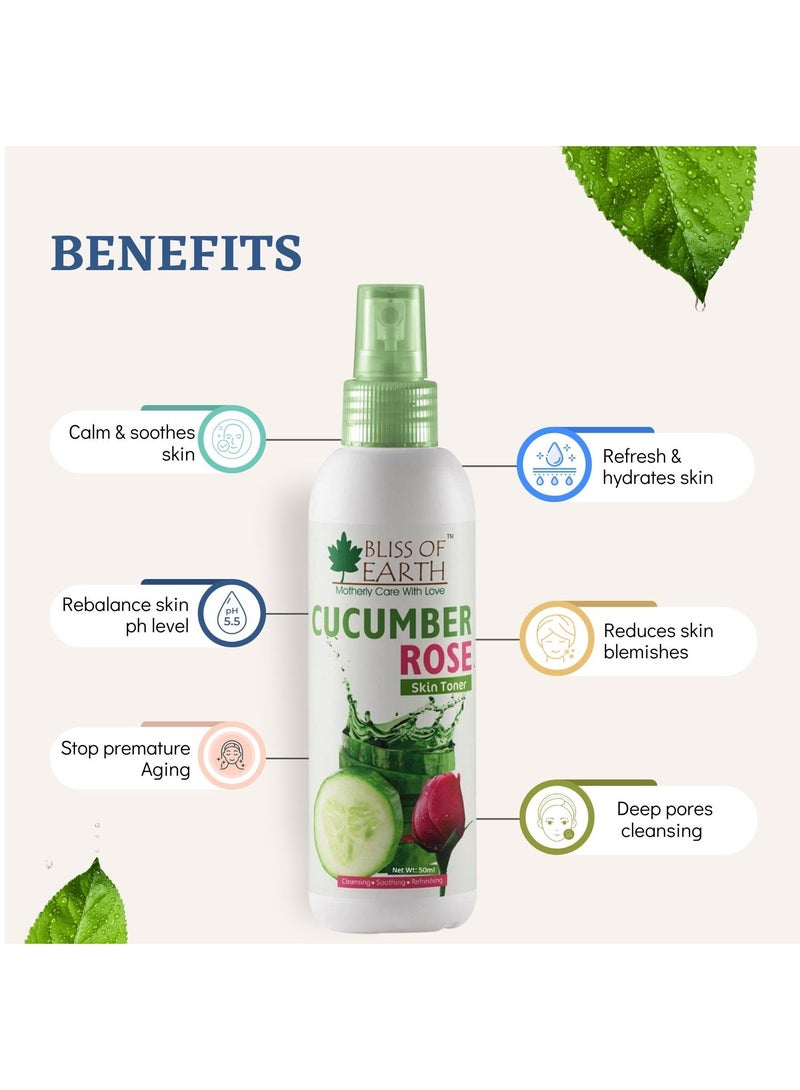 بليس اوف ايرث رذاذ ماء الورد الدمشقي النقي ١٠٠ مل رذاذ ماء الخيار والورد للوجه للتنظيف والتوضيح وتقليل المسام وتهدئة البشرة - Image 2