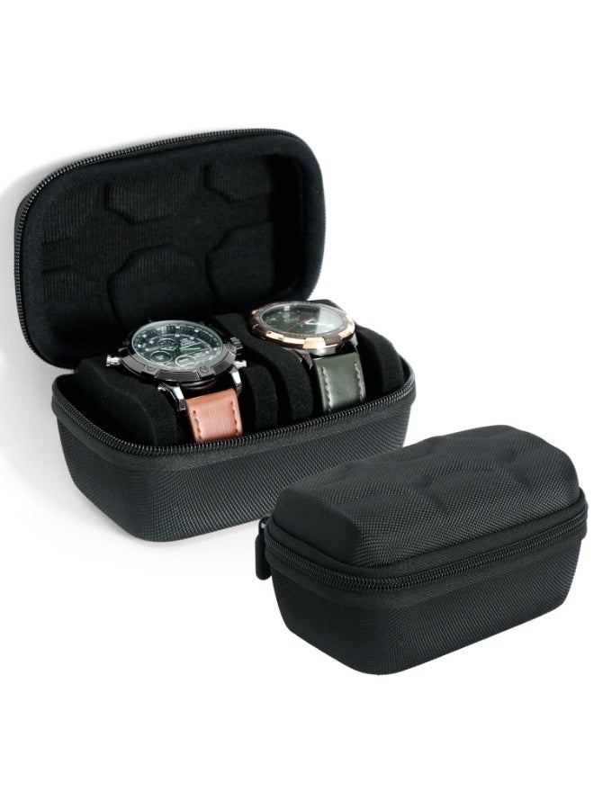 شابية منظم صندوق ساعات صلب بفتحتين للرجال أو النساء، حافظة سفر للساعات، حامل عرض تخزين محمول للساعات اليدوية والساعات الذكية حتى 55 مم (أسود) - Image 1