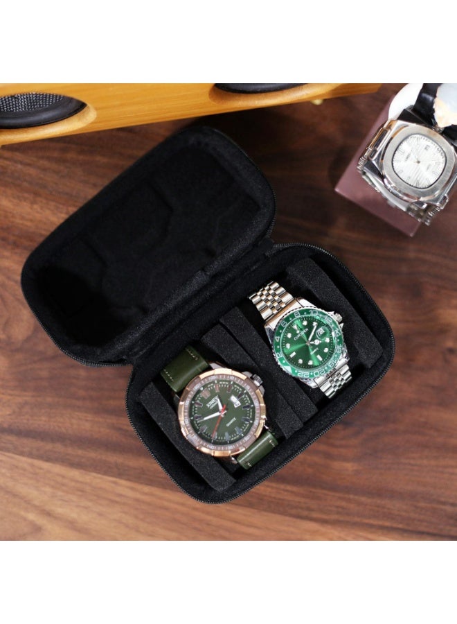 شابية منظم صندوق ساعات صلب بفتحتين للرجال أو النساء، حافظة سفر للساعات، حامل عرض تخزين محمول للساعات اليدوية والساعات الذكية حتى 55 مم (أسود) - Image 2