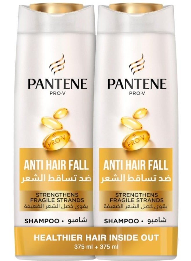 بانتين Pantene ProV AntiHair Fall Shampoo Strengthens Fragile Strands Nourishes Thicker and Stronger Hair in 14 Days Dual Pack 2x375ml - Image 1