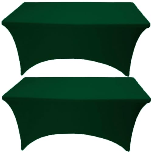 Gowinex Gowinex 2 Pack 8FT Hunter Green Spandex Tablecloth Stretch Fitted Table Cover for Rectangular Table Event Wedding Banquet and Parties 