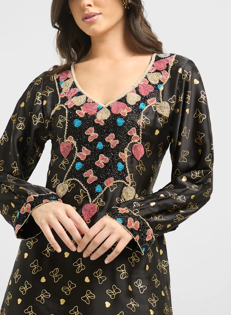 ارابيان كلوزيت Embellished Belted Jalabiya