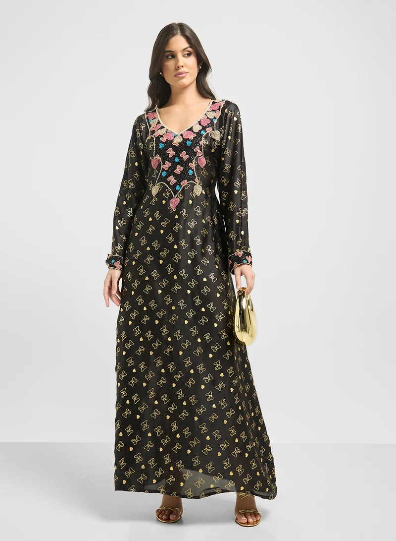 ارابيان كلوزيت Embellished Belted Jalabiya