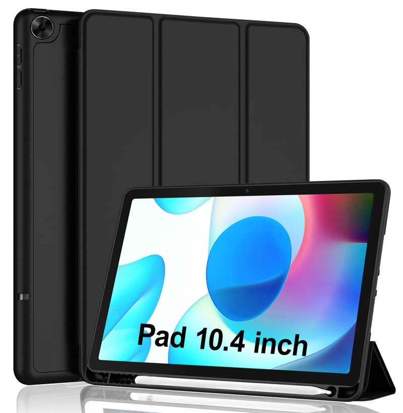 TGK Trifold Flip Case Cover for realme Pad 10.4 inch Black Smart Flexible with Pencil Holder - Image 1
