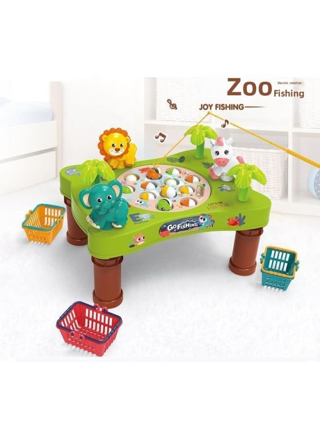 Generic - Children's Electric Rotating Fishing Plate Cartoon Puzzle Desktop Game Development Baby Intelligence Parent-child Interactive Toys-Color:7726 Fishing Platform-Specifications:Charging Configuration [charging Suit + Screwdriver]] - Image 1