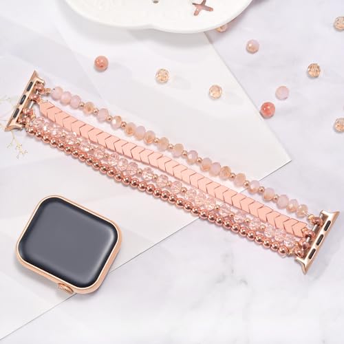 MOFREE Beaded Bracelet Compatible with Apple Watch Band 38mm/40mm/41mm/42mm, Fashion Elastic Stretch Women Bands for iWatch Series 11/10/9/8/7/SE/6/5/4/3/2/1 iPhone Watch Strap Bands Pink - Image 4