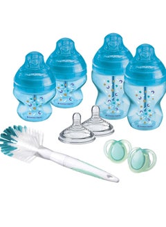 Advanced Anti Colic Newborn Baby Bottle Starter Kit Slow Flow Mom Like Teats and Unique Anti Colic Venting System Mixed Sizes Blue