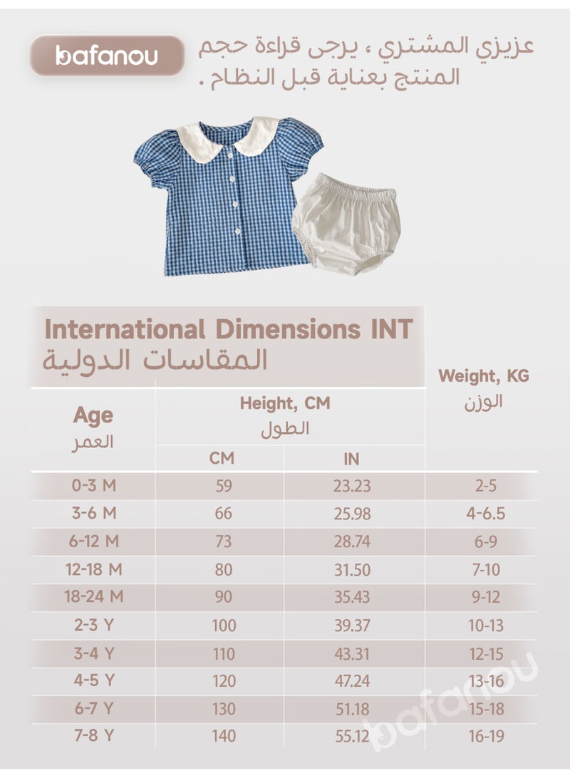 Bafanou Bafanou Summer Newborn Baby Cotton Clothes Set Casual Clothing Checkered Top Girls Solid Color Shorts  - Image 3