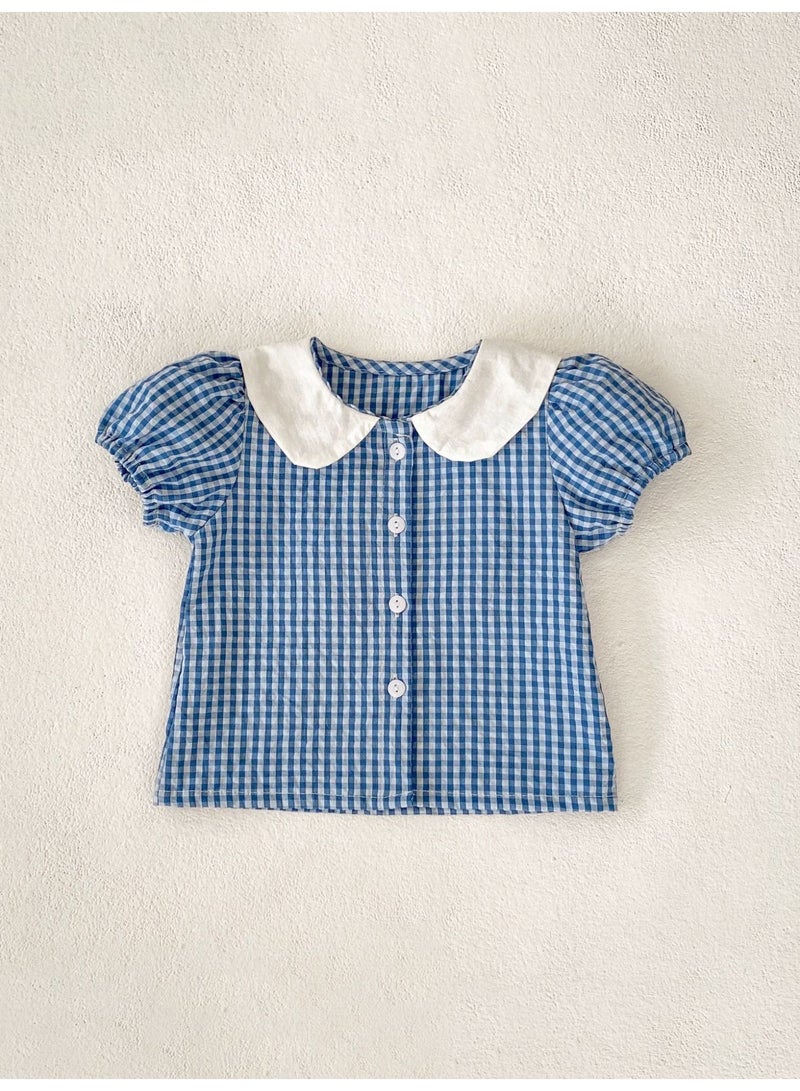 Bafanou Bafanou Summer Newborn Baby Cotton Clothes Set Casual Clothing Checkered Top Girls Solid Color Shorts  - Image 4