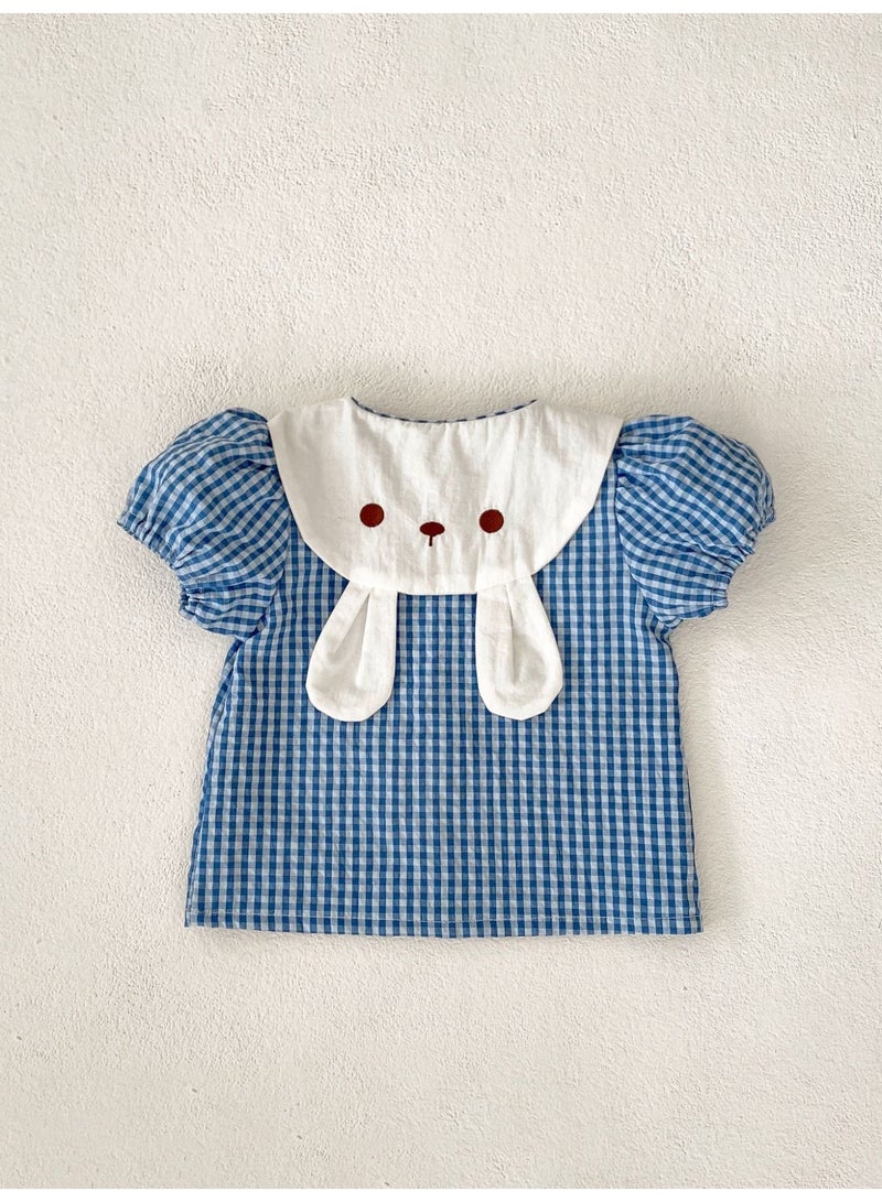 Bafanou Bafanou Summer Newborn Baby Cotton Clothes Set Casual Clothing Checkered Top Girls Solid Color Shorts  - Image 5