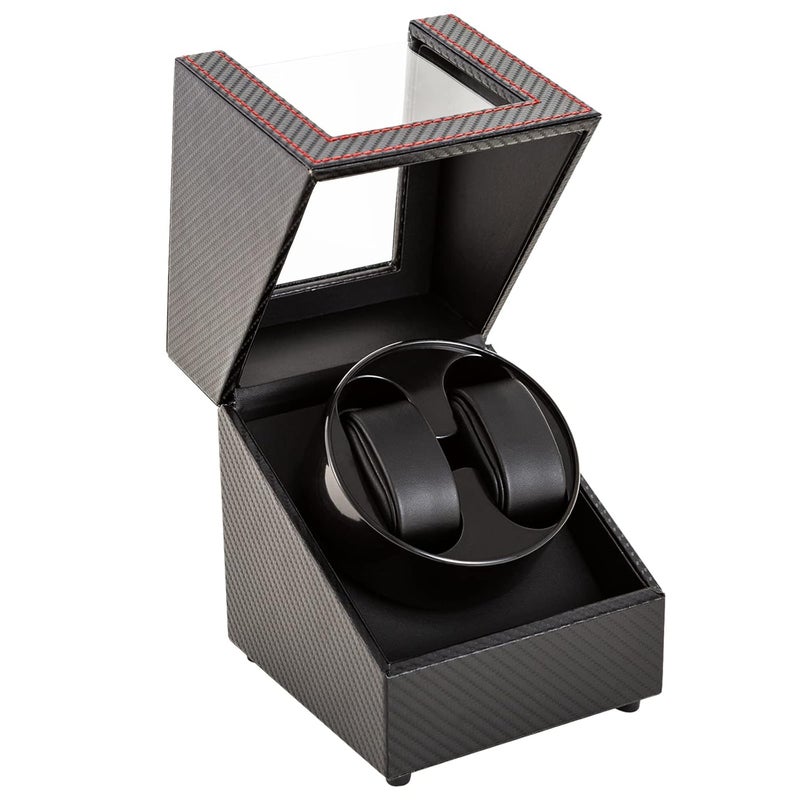 Lorfrecle Double Automatic Watch Winder, Fit Lady and Man Automatic Watches Winder Boxes (Black and Fiber), Black and Fiber, Modern - Image 2