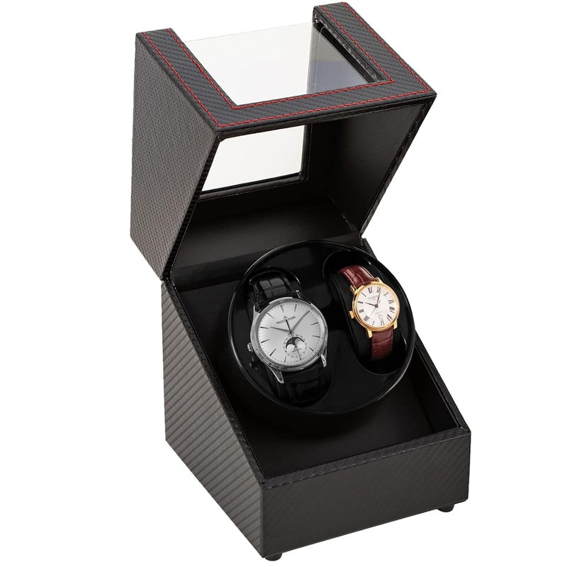 Lorfrecle Double Automatic Watch Winder, Fit Lady and Man Automatic Watches Winder Boxes (Black and Fiber), Black and Fiber, Modern - Image 3