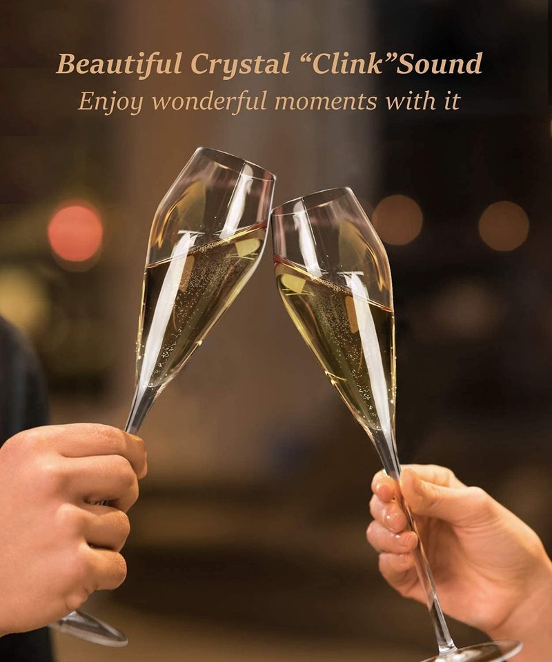 OJA Champagne Flutes Glasses Set of 2, Hand Blown Crystal Wedding Flutes Glass, Ideal for Weddings, Anniversaries, Christmas, Special Days, 10.5 inch, 7.5 oz, Clear - Image 2