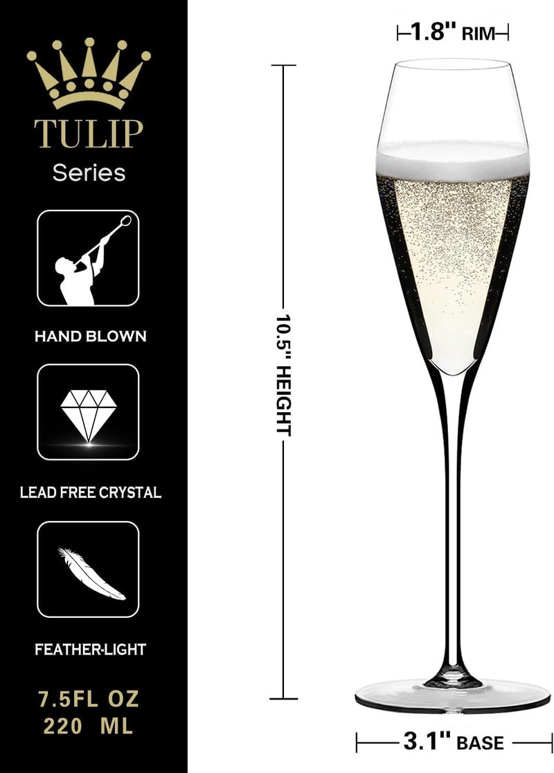 OJA Champagne Flutes Glasses Set of 2, Hand Blown Crystal Wedding Flutes Glass, Ideal for Weddings, Anniversaries, Christmas, Special Days, 10.5 inch, 7.5 oz, Clear - Image 5