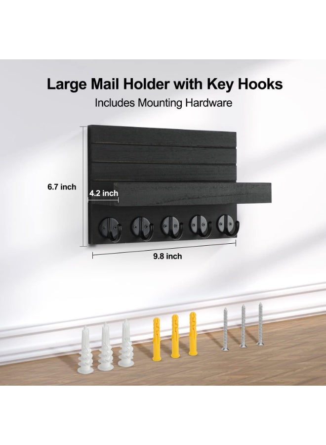 Key Holder for Wall, Decorative Key and Mail Holder with Shelf Has Large Hooks for Bags, Coats, Umbrella – Paulownia Wood Key Hanger with Mounting Hardware (9.8”W x 6.7”H x 4.2”D) - Image 2