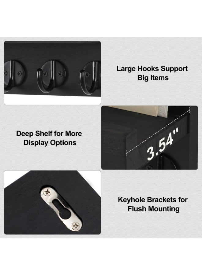 Key Holder for Wall, Decorative Key and Mail Holder with Shelf Has Large Hooks for Bags, Coats, Umbrella – Paulownia Wood Key Hanger with Mounting Hardware (9.8”W x 6.7”H x 4.2”D) - Image 3