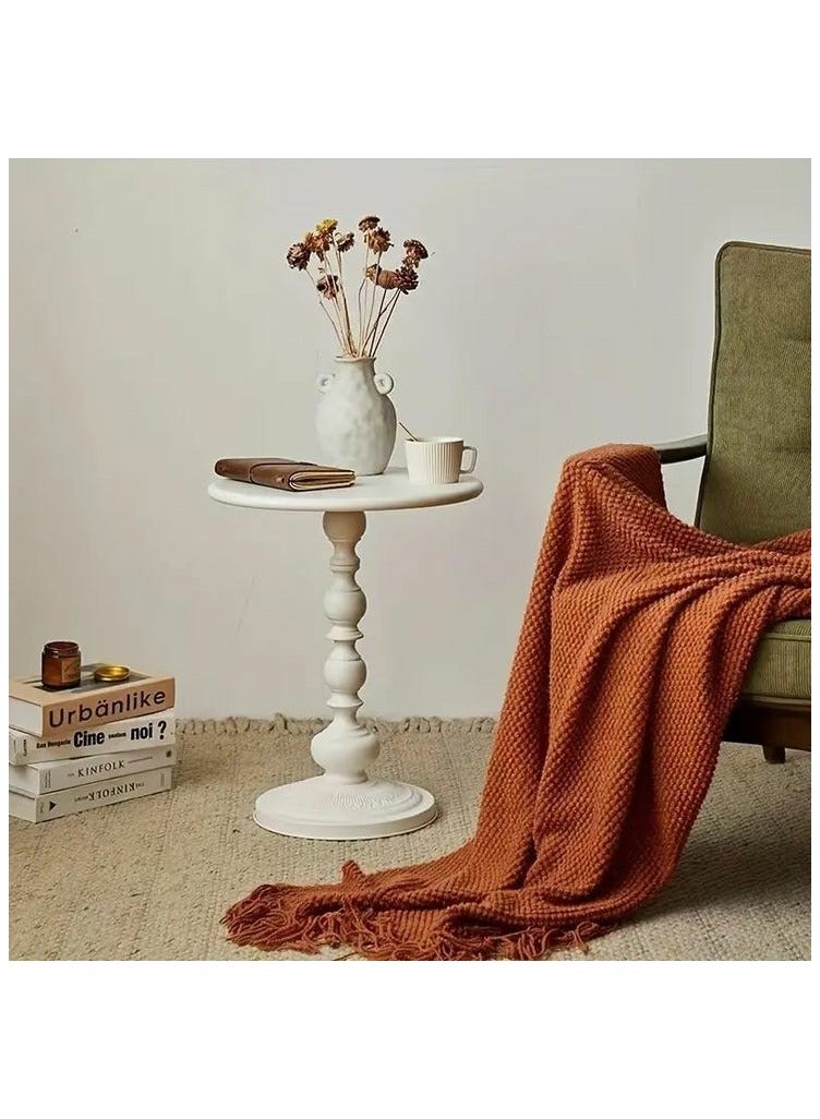 MIXDE Vintage Style Sofa Side Table, Light Luxury Style Coffee Table for Serving Guests, Side Table for Living Room Balcony Bedroom 40x40x52 cm,White - Image 1