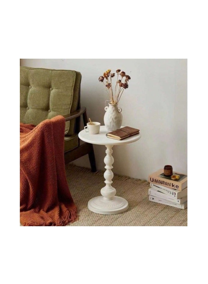 MIXDE Vintage Style Sofa Side Table, Light Luxury Style Coffee Table for Serving Guests, Side Table for Living Room Balcony Bedroom 40x40x52 cm,White - Image 2