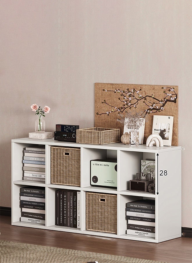 8 Compartment Freestanding Bookshelf & Storage Cabinet, Wall-Adjacent Kids Bookcase, Simple Organizer for Living Room Reading Corner, White - Image 1