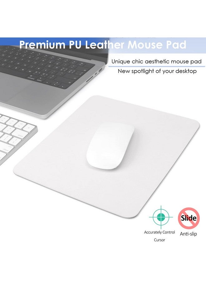 ProElife Mouse Pad 9.4'' X 7.8'' Slim Mat For Computer Laptop Accessories, Waterproof Pu Leather Mouse Pad With Anti-Slip Base Rectangle Mousepad For Home Office School Mouse (White) - Image 3