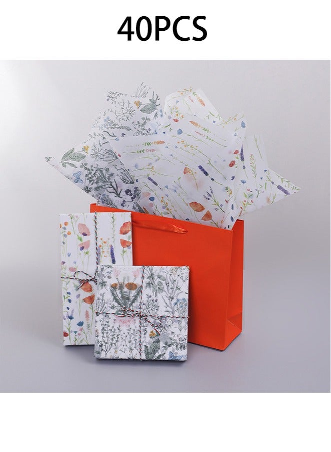 زيمي 40 ورقة من ورق تغليف الهدايا الزهري والنباتي الطازج لهدايا الأطفال، ناعم ورقيق، ورق زخرفي للهدايا مصنوع يدويًا، مناسب لتغليف العطلات وأعياد الميلاد وحفلات الزفاف. 35 × 50 سم. - Image 1