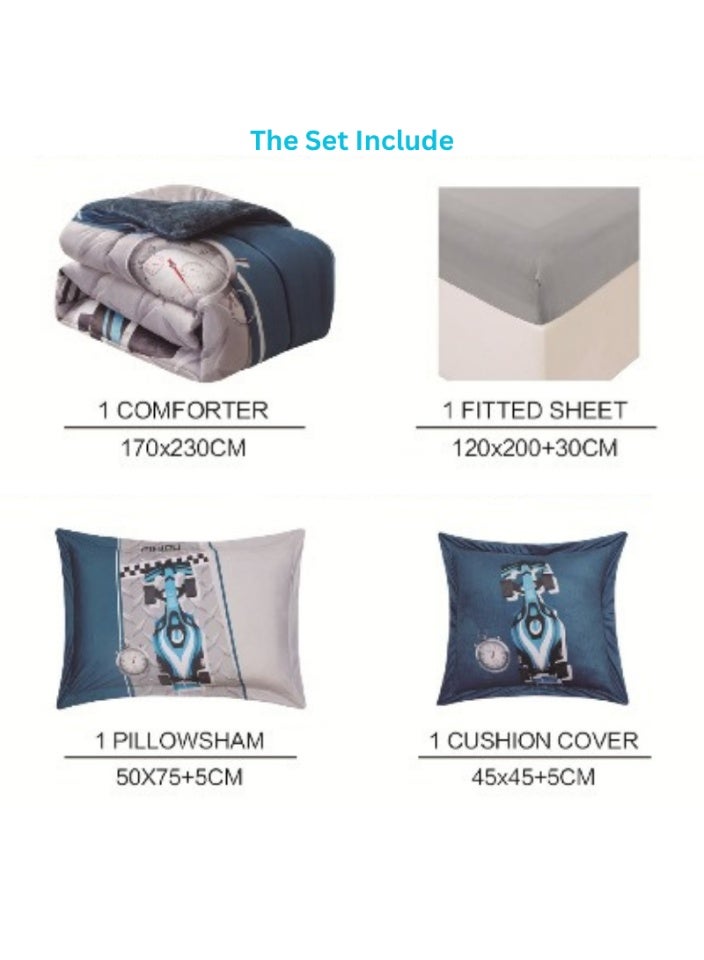 SMART HOME Luxury Double-Sided Winter Baby Bedspread (Soft Velvet Side + Warm Fur Side) - Racing Car Bedding Set - Complete Bedspread Set with Beautiful Patterns - 4-Piece Sleeping Set (Bedspread + Mattress Protector + Pillowcase + Square Pillow Cover) Bedspread Size 170x230 cm - Image 5