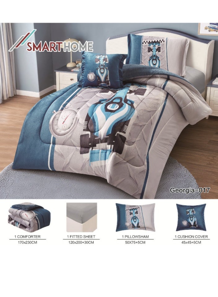 SMART HOME Luxury Double-Sided Winter Baby Bedspread (Soft Velvet Side + Warm Fur Side) - Racing Car Bedding Set - Complete Bedspread Set with Beautiful Patterns - 4-Piece Sleeping Set (Bedspread + Mattress Protector + Pillowcase + Square Pillow Cover) Bedspread Size 170x230 cm - Image 3