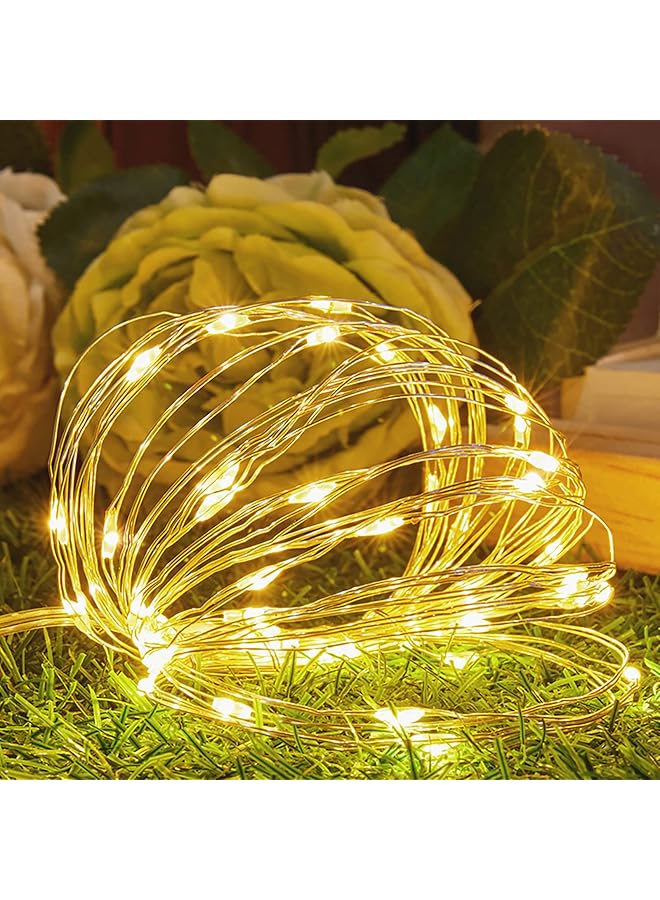 إيروريكس مجموعتان من مصابيح LED تعمل بالبطارية بطول 10 أمتار و100 مصباح LED على شكل كرة مقاومة للماء ومصابيح LED للديكور الخارجي باللون الأبيض الدافئ - Image 4