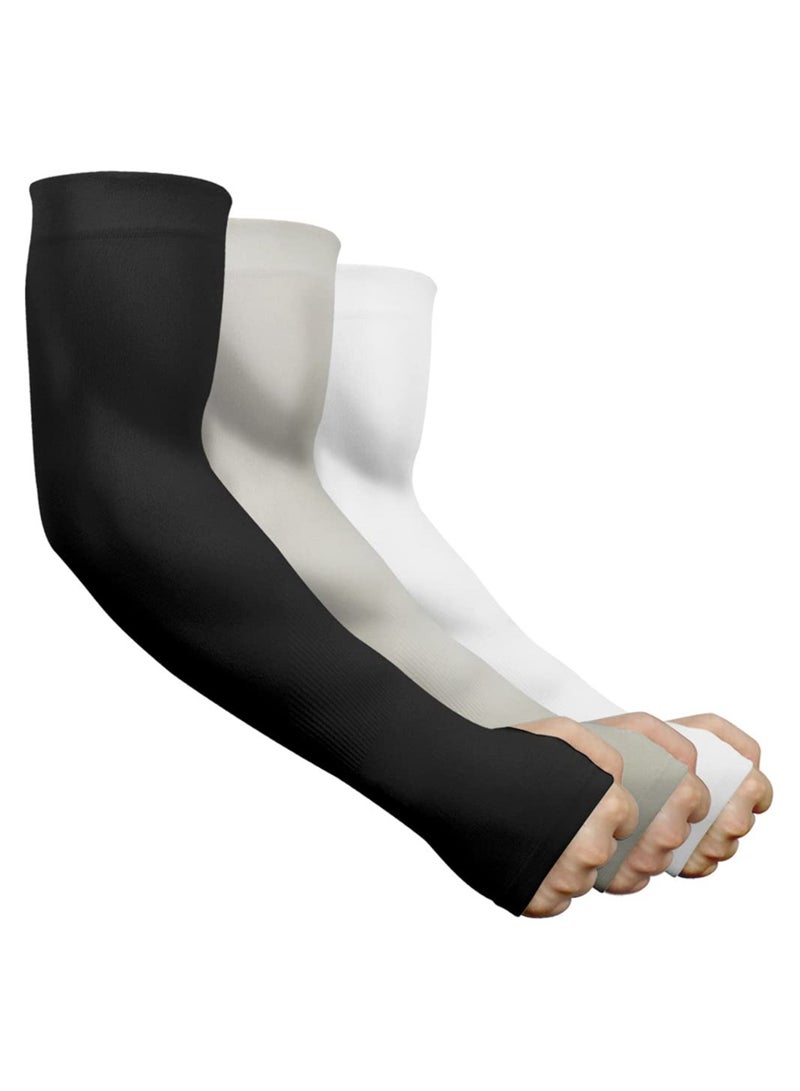 SYOSI Arm Sleeve 3 Pair UV Protection Cooling Breathable Arm Sleeve Sun Protective Moisture Wicking Gloves with Finger Hole to Cover Arms for Cycling Driving Outdoor Sports for Men Women - Image 1