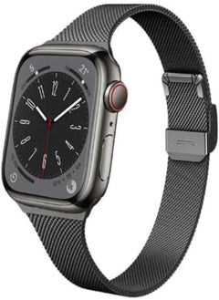 Compatible with Apple Watch Milanese Loop Strap Stainless Steel Metal Replacement Band (42mm 44mm 45mm 49mm) Color (Black)