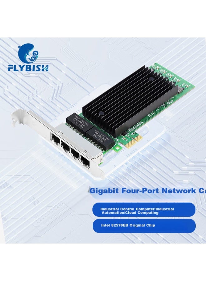 Flybish Na576-t4 Pcie X1 Gigabit Quad Port Network Card With 4 Rj45 Ports E1g44et Desktop Built-in Wired Network Card Intel 82576 Chip - Image 1