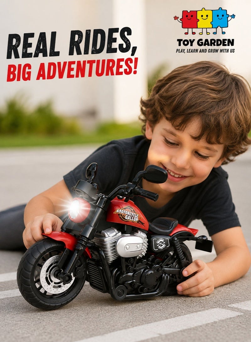 TOY GARDEN Motorbike Toy for Kids with Realistic Design, Light and Sound Effects, Durable Mini Motorcycle Model Bike Toy for Boys and Girls, Push-and-Go Action Vehicle Toy for Indoor & Outdoor Play, Fun Birthday Gift for Children, Red Colour - Image 1
