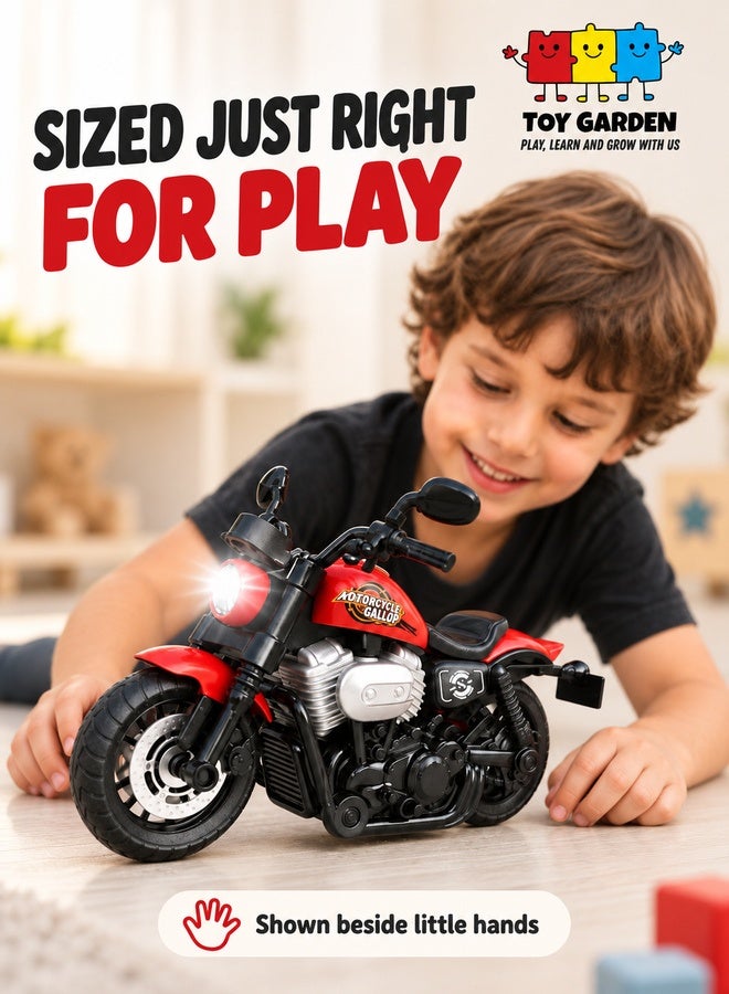 TOY GARDEN Motorbike Toy for Kids with Realistic Design, Light and Sound Effects, Durable Mini Motorcycle Model Bike Toy for Boys and Girls, Push-and-Go Action Vehicle Toy for Indoor & Outdoor Play, Fun Birthday Gift for Children, Red Colour - Image 4