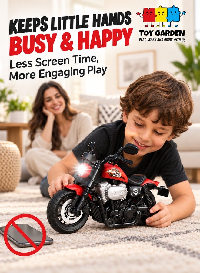 TOY GARDEN Motorbike Toy for Kids with Realistic Design, Light and Sound Effects, Durable Mini Motorcycle Model Bike Toy for Boys and Girls, Push-and-Go Action Vehicle Toy for Indoor & Outdoor Play, Fun Birthday Gift for Children, Red Colour - Image 2