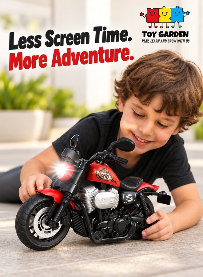 TOY GARDEN Motorbike Toy for Kids with Realistic Design, Light and Sound Effects, Durable Mini Motorcycle Model Bike Toy for Boys and Girls, Push-and-Go Action Vehicle Toy for Indoor & Outdoor Play, Fun Birthday Gift for Children, Red Colour - Image 1
