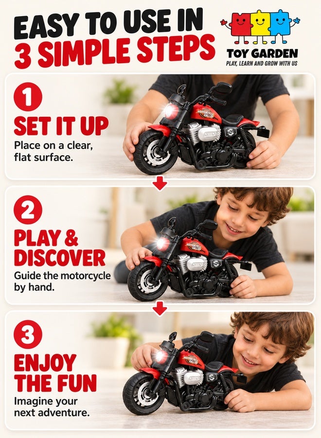 TOY GARDEN Motorbike Toy for Kids with Realistic Design, Light and Sound Effects, Durable Mini Motorcycle Model Bike Toy for Boys and Girls, Push-and-Go Action Vehicle Toy for Indoor & Outdoor Play, Fun Birthday Gift for Children, Red Colour - Image 5