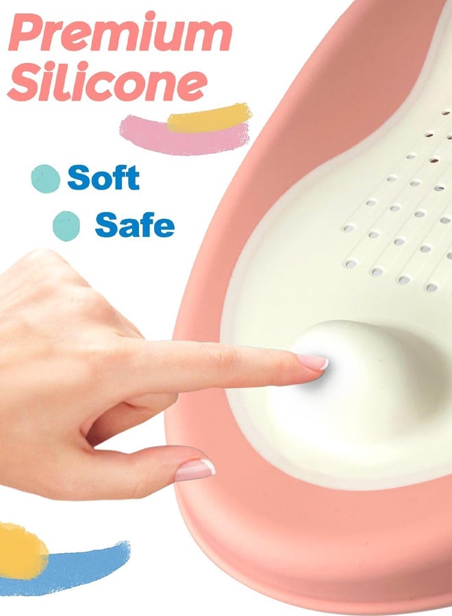 شبيلي مقعد استحمام للحوض للأطفال مصنوع من البلاستيك مع تصريف سريع، دعم سيليكون ناعم غير قابل للانزلاق بثلاث نقاط ثبات مريحة، كرسي حمام قابل للطي للرضع والأطفال الصغار للاستخدام في الحمام أو غرفة الدش - Image 5