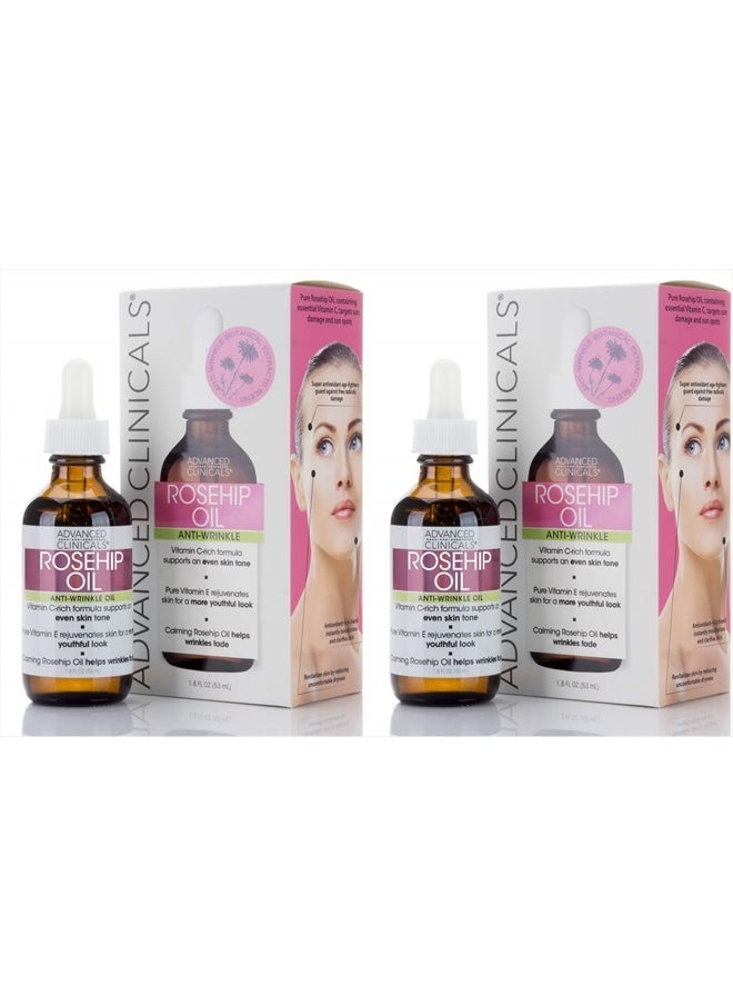 Advanced Clinicals Rosehip Oil Facial Skin Care Serum Moisturizer Face Oil W/Vitamin C & Vitamin E For Reducing Appearance Of Sun Damage Skin, Age Spots, & Wrinkles, 1.8 Fl Oz (Pack of 2)  - Image 1