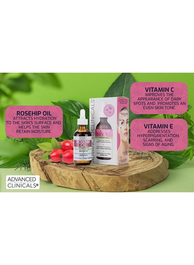 Advanced Clinicals Rosehip Oil Facial Skin Care Serum Moisturizer Face Oil W/Vitamin C & Vitamin E For Reducing Appearance Of Sun Damage Skin, Age Spots, & Wrinkles, 1.8 Fl Oz (Pack of 2)  - Image 2