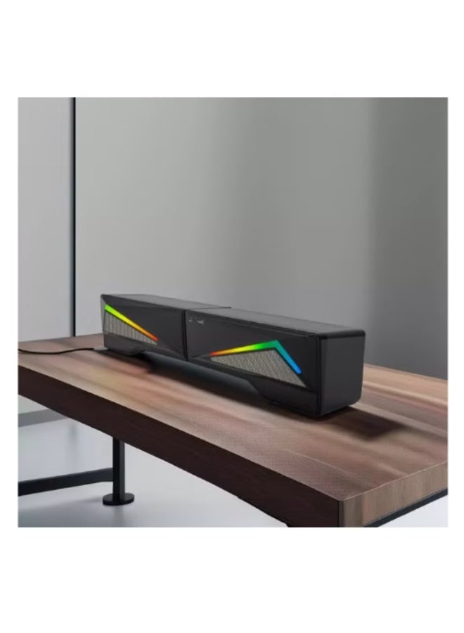 بوينت مكبر صوت PT510 للألعاب على سطح المكتب - 6 وات (2 * 3 وات) 2.0 قناة ستيريو - مضيء بألوان قوس قزح - مزود بمنفذ USB سلكي + صوت 3.5 مم - إعداد متعدد التصميمات - لأجهزة الكمبيوتر الشخصية والكمبيوتر المحمول والمسرح المنزلي - Image 3