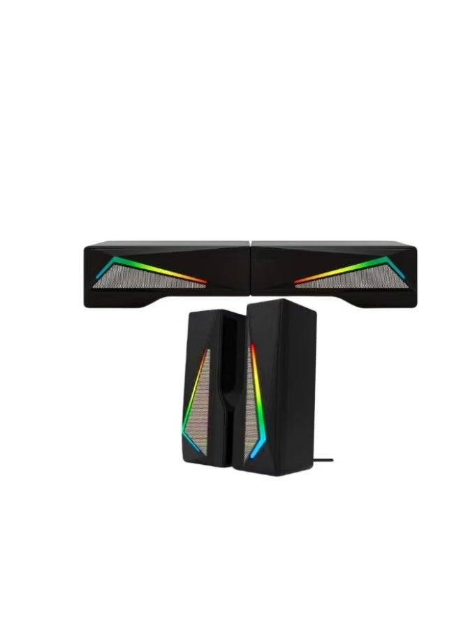 بوينت مكبر صوت PT510 للألعاب على سطح المكتب - 6 وات (2 * 3 وات) 2.0 قناة ستيريو - مضيء بألوان قوس قزح - مزود بمنفذ USB سلكي + صوت 3.5 مم - إعداد متعدد التصميمات - لأجهزة الكمبيوتر الشخصية والكمبيوتر المحمول والمسرح المنزلي - Image 1