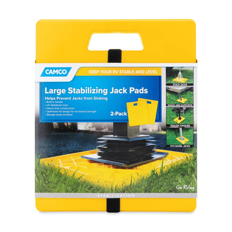 Camco Camco 44541 Large RV Stabilizing Jack Pads Without Handle, Helps Prevent Jacks from Sinking, 14 Inch x 12 Inch Pad - Pack of 2, Yellow - Image 1