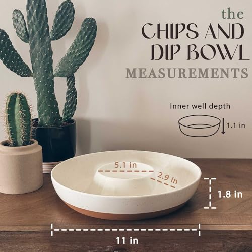 Mora Ceramic Chips and Dip Serving Tray: Large Divided Party Bowl Set for Chips & Salsa, Veggies & Dip, Fruit, Snacks, Entertaining, Hosting, etc. Minimalist Design for the Modern Hostess - White - Image 2