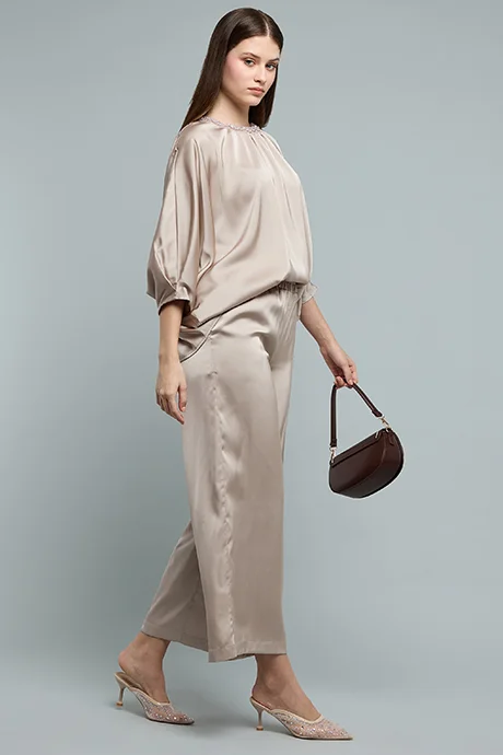 أر أند بي Solid Wide Leg Pants with Elastic Waist