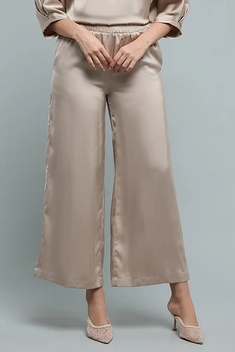 أر أند بي Solid Wide Leg Pants with Elastic Waist