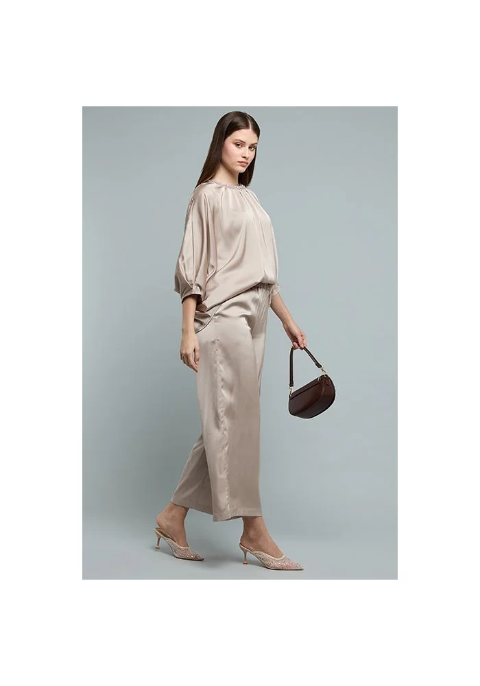 أر أند بي Solid Wide Leg Pants with Elastic Waist