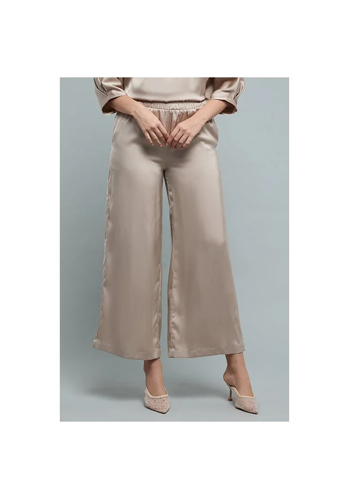 أر أند بي Solid Wide Leg Pants with Elastic Waist